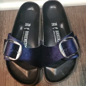 Birkenstock Midnight Blue Sandals with Metallic Buckle